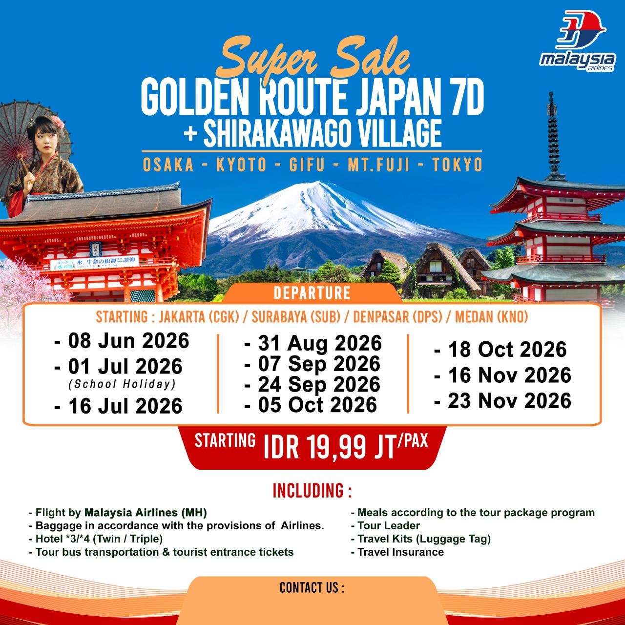 Paket Wisata 7D GOLDEN ROUTE JAPAN + SHIRAKAWAGO VILLAGE