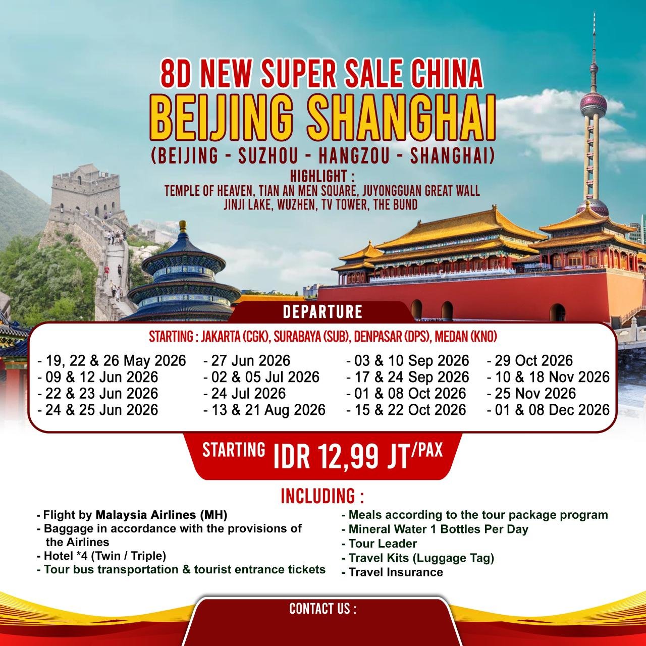 Paket Wisata 8D NEW SUPER SALE CHINA (BEIJING - SUZHOU - HANGZHOU - SHANGHAI)