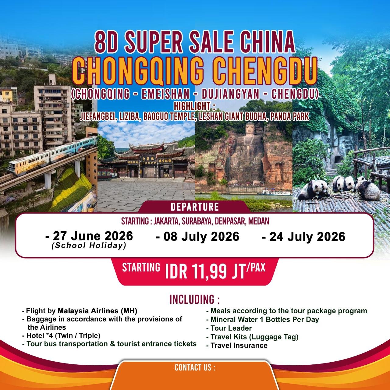 Paket Wisata 8D SUPER SALE CHINA (CHONGQING - EMEISHAN - DUJIANGYAN - CHENGDU)