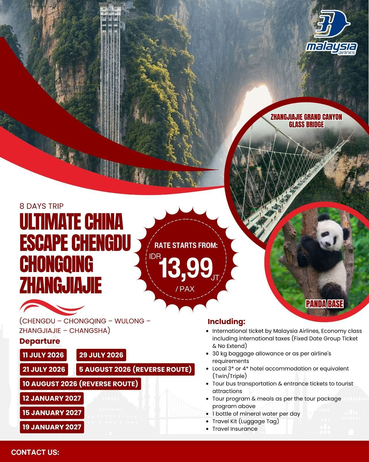 Paket Wisata 8D ULTIMATE CHINA ESCAPE CHENGDU CHONGQING ZHANGJIAJIE