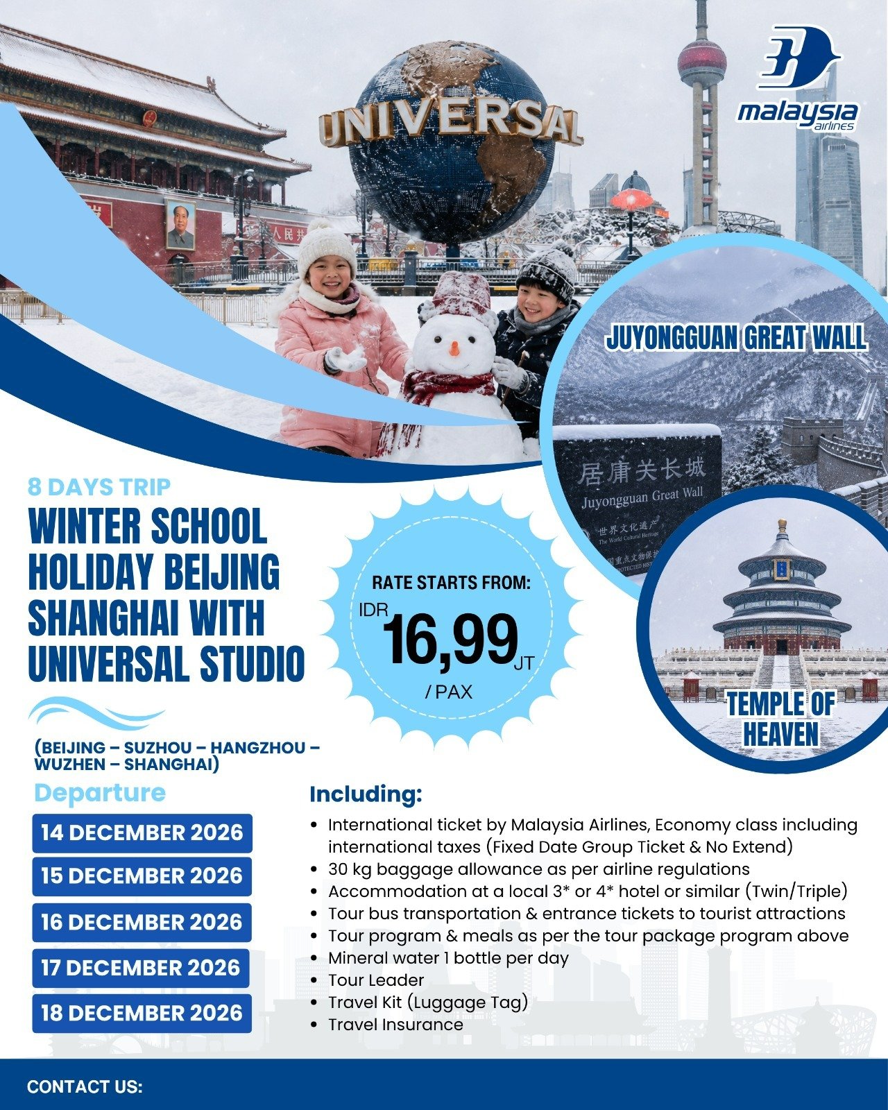 Paket Wisata 8D WINTER SCHOOL HOLIDAY BEIJING SHANGHAI WITH UNIVERSAL STUDIO